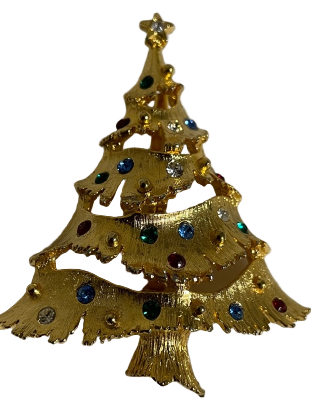 Vintage 1960’s Signed JJ for Jonette Jewelry Gold Tone Holiday Tree Brooch